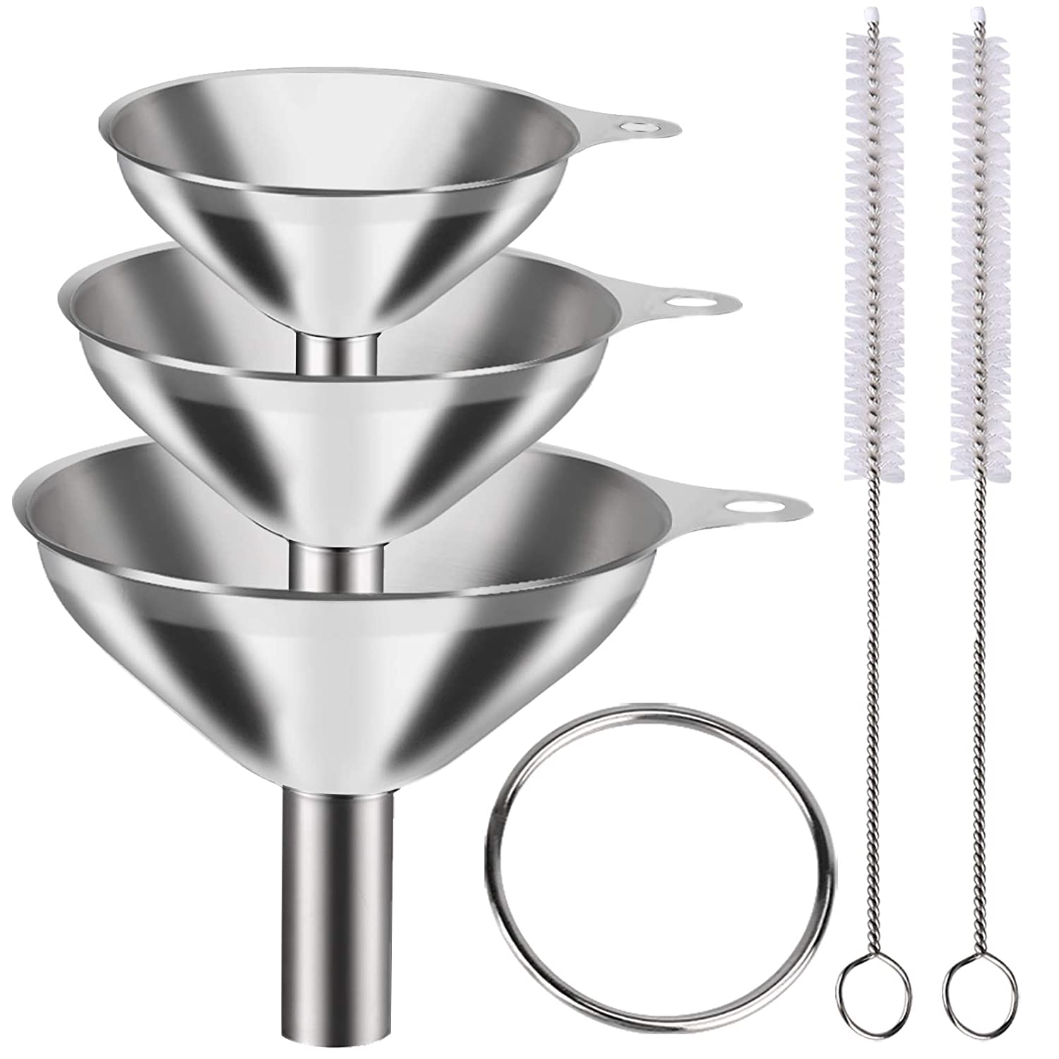 Set 3 embudos acero inox cocina comida botellas frascos con 2 cepillos extra