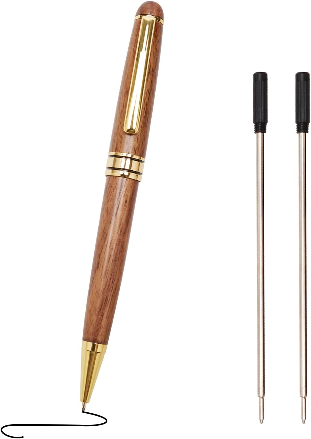 Luxury Walnut Wood Fancy Ballpoint Pen for Men Writing Journaling Pen Set with 2 Black Ink Refills and Gift Box Cool Journal Business Pens Elegant Vintage Wooden Professional Executive Twist Pen