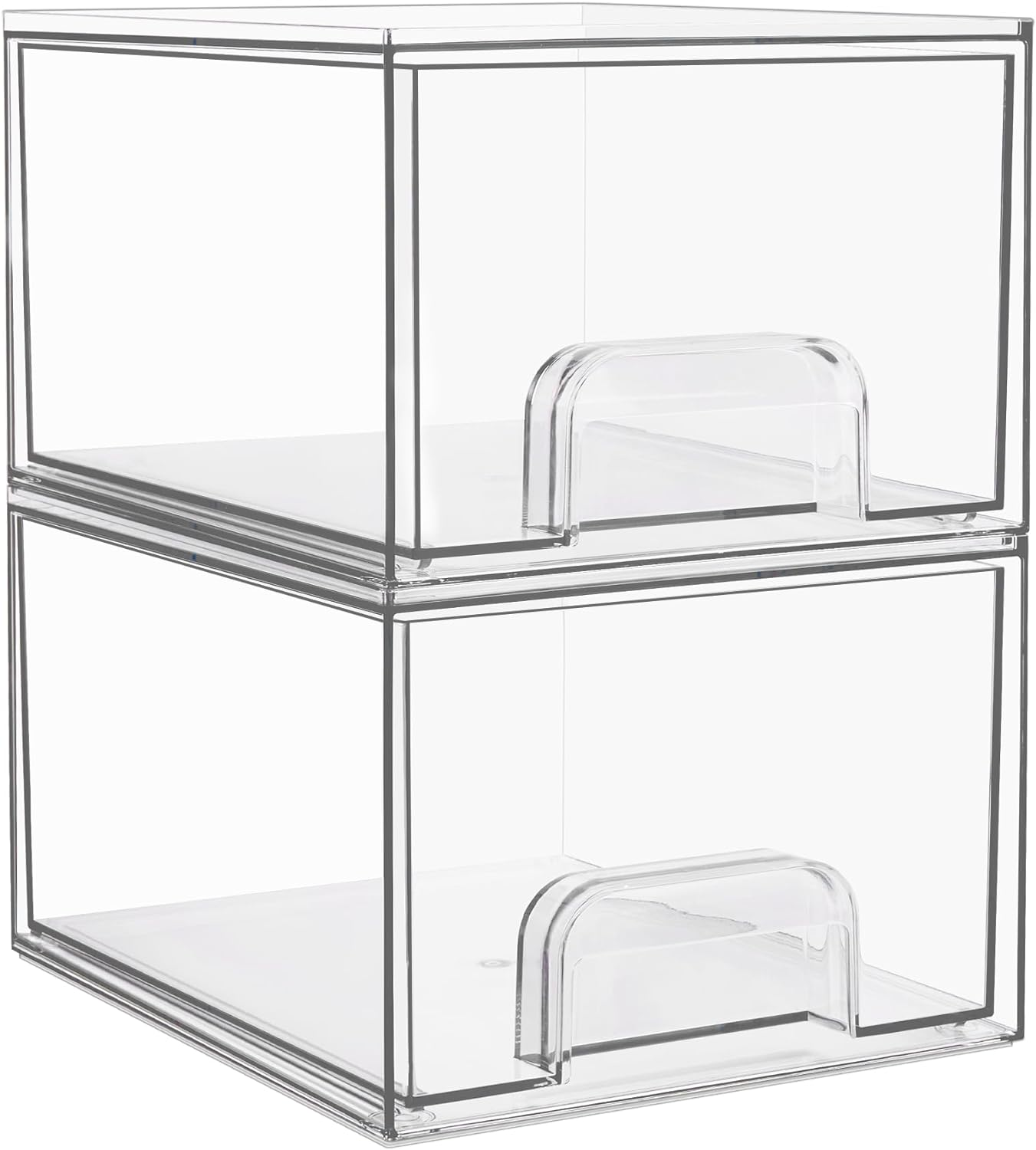 2 Pack Small Clear Stackable Storage Drawers,Acrylic Bathroom Makeup Organizer,Plastic Storage Bins for Vanity, Undersink, Kitchen Cabinets, Pantry, Home Organization