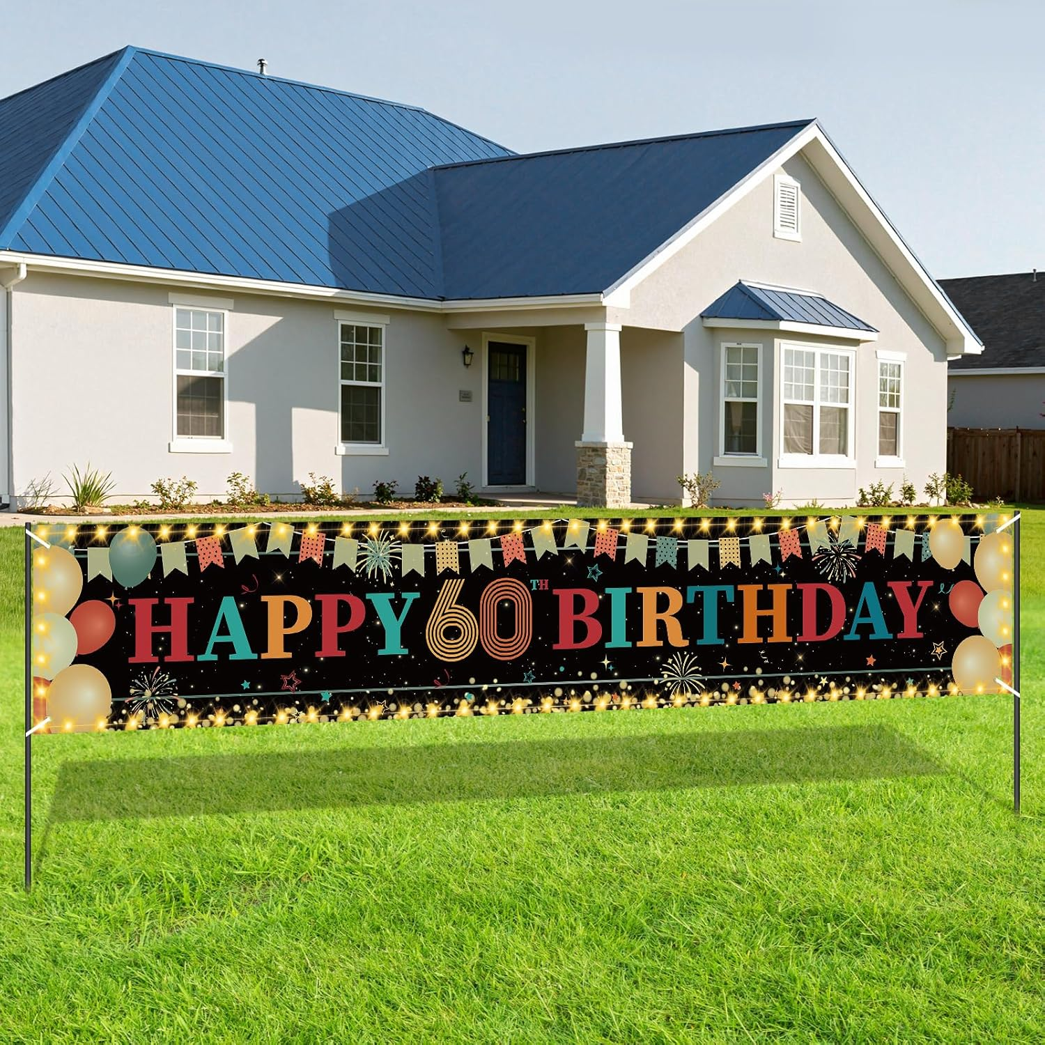 Happy 60Th Birthday Banner Black Colorful 60 Birthday Banner Sign Party Decor Supplies for Men Women Sixty Birthday Decorations Photography Backdrop Background Photo Booth Props for Outdoor Indoor