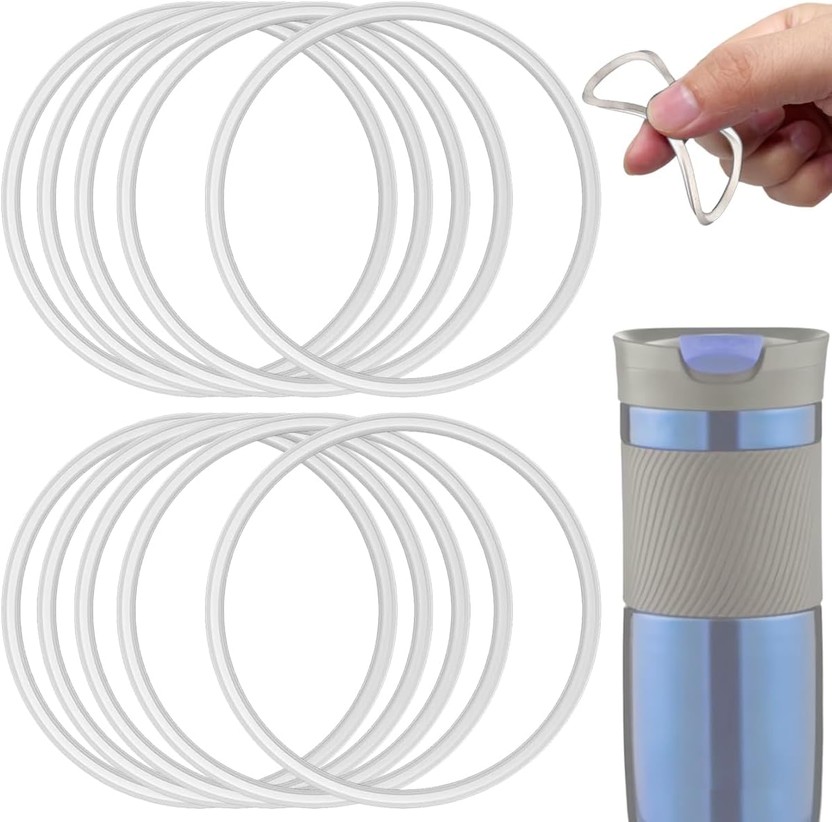 10 Pcs Replacement Gasket Rubber Lid Seals Compatible with 16 & 20 Oz Contigo Snapseal Byron Travel Mug Ring, Silicone Leak-Proof Replacement Part for Contigo Coffee Travel Tumbler, White