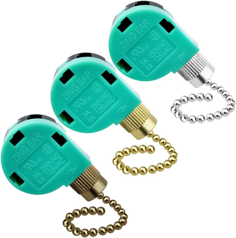 3 Pack Ceiling Fan Switch 3 Speed 4 Wire Zing Ear ZE-268S6 Fan Pull Chain Switch Replacement Speed Control Switch for Ceiling Fan Light, Wall Lamps, Cabinet Light (Multicolored)