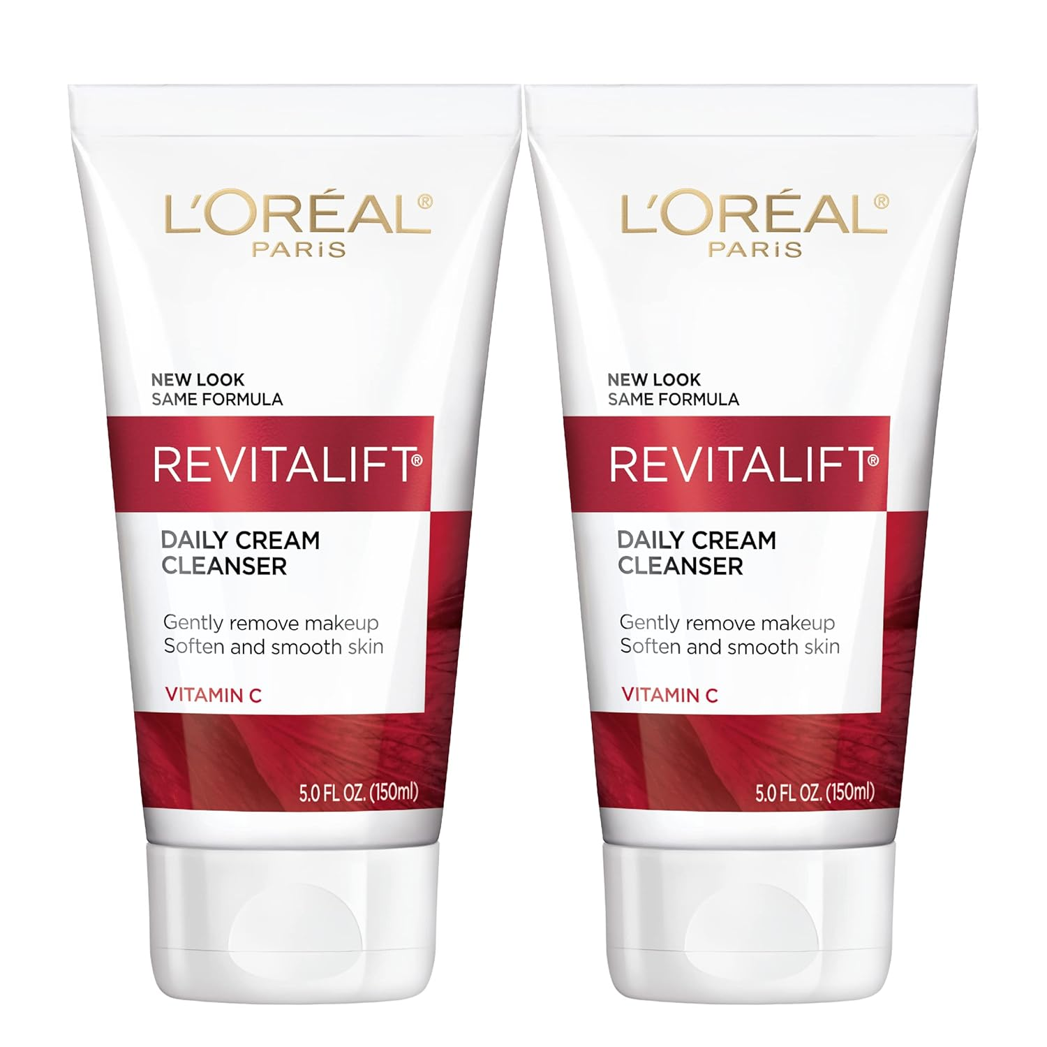 L'Oreal Paris Revitalift Daily Cream Cleanser, Gentle Makeup Remover Face Wash with Vitamin C 5 Fl. Oz (Pack of 2)