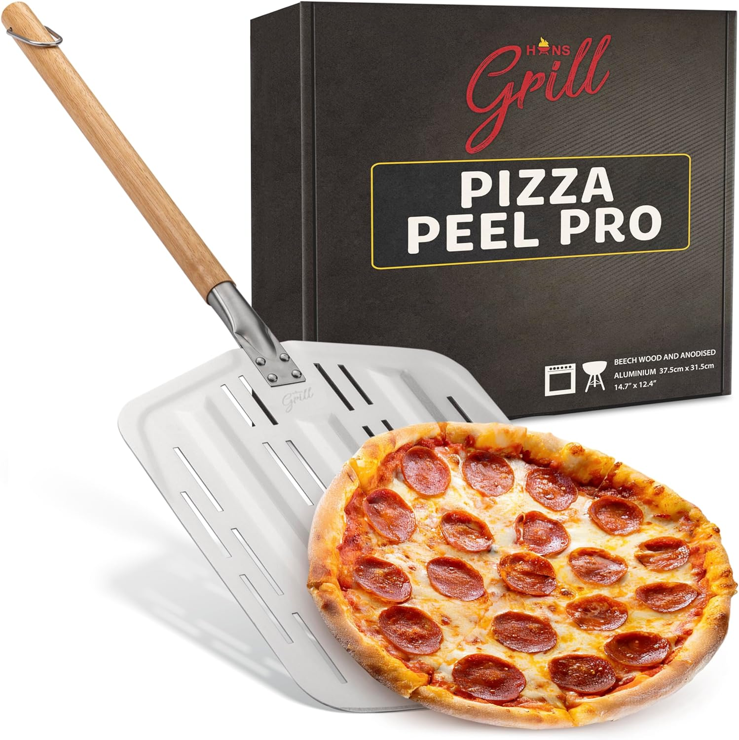 Pizza Peel PRO | Made for XL Pizza 12 Inch + | Professional Restaurant Grade Perforated Metal Non-Stick Paddle for Launching, Turning and Retrieving Pizzas