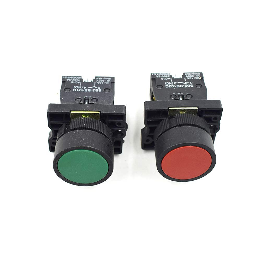 Momentary Push Button Switch, 1 Green NO & 1 Red NC, DPST AC 660V, On Off Switch Start Stop Buttons for Electrical and Electronic Applications