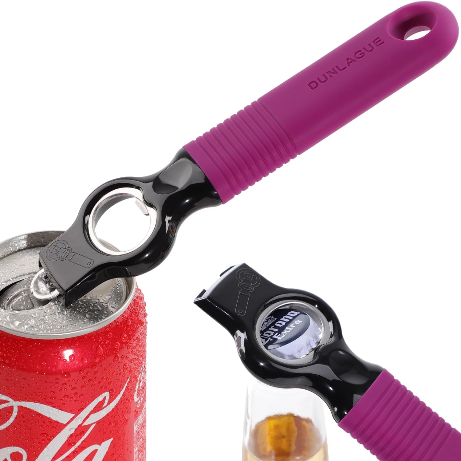 2-Pack Magnetic Beer Bottle Opener & Soda Can Opener, 2-In-1 Bottle Opener and Can Tab Opener Tool for Bartender, Long Nails, Arthritis, Seniors, Silicone Handle with Build in Magnet - Rosy