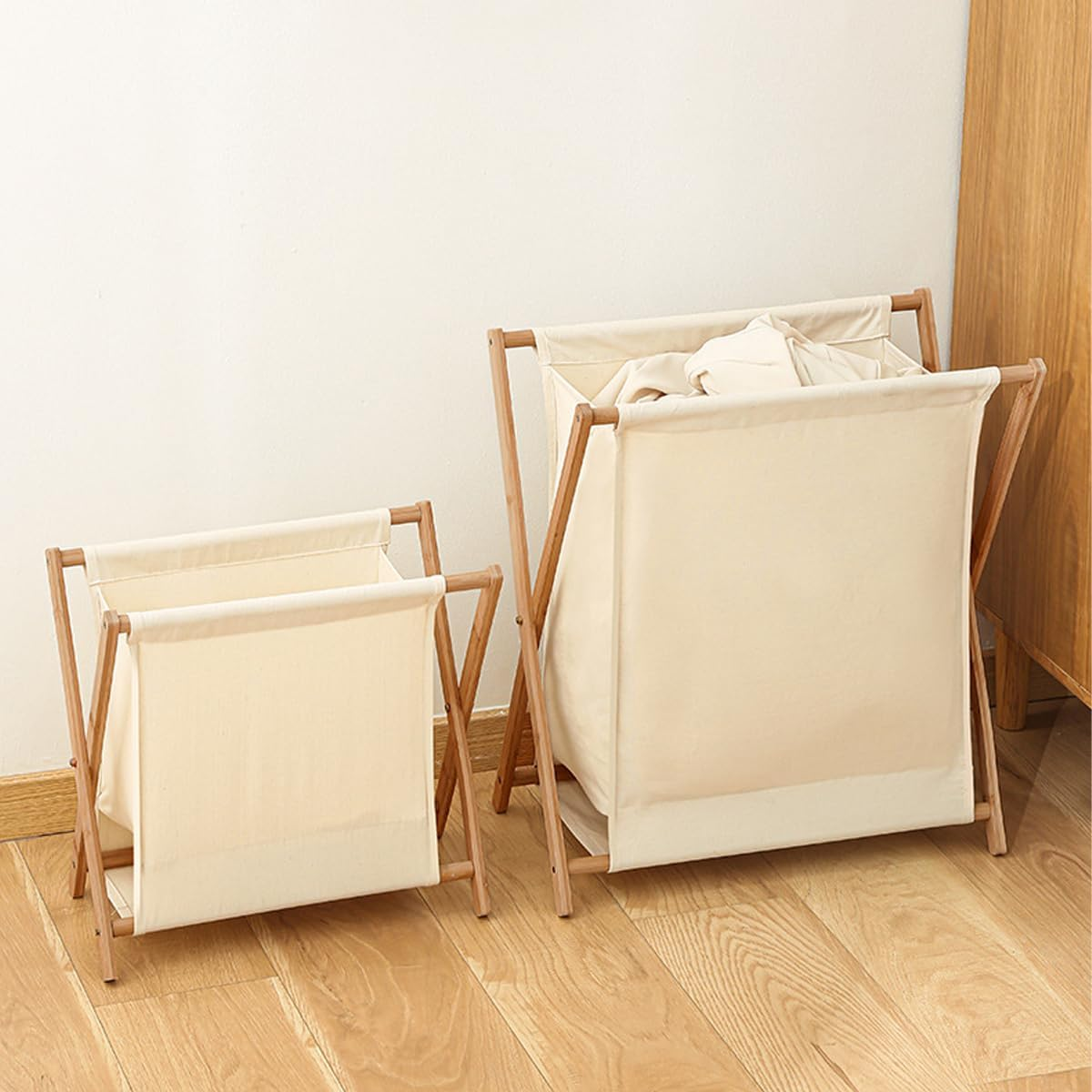 AIMALL Foldable Laundry Basket with Solid Wood Frame, Breathable Fabric, Larg... - Picture 10 of 14
