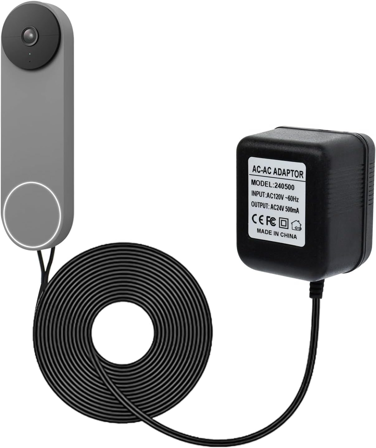 24V Doorbell Transformer Adapter – 16.4ft Long Cable, Compatible With Ring, Nest, Wyze & Eufy Video Doorbells