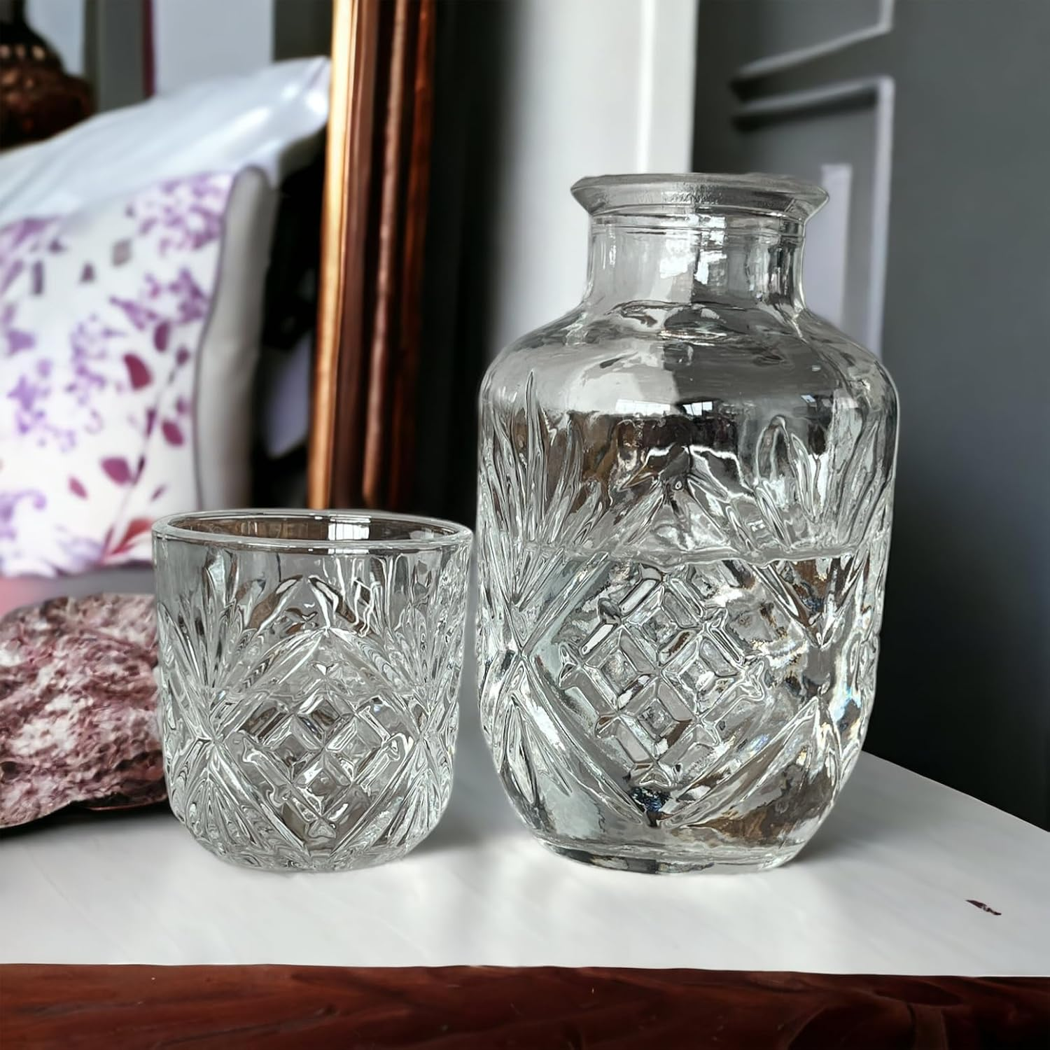 Bedside Water Carafe and Glass Set, Carafe, Water Carafe, Nightstand Carafe, ... - Picture 4 of 14