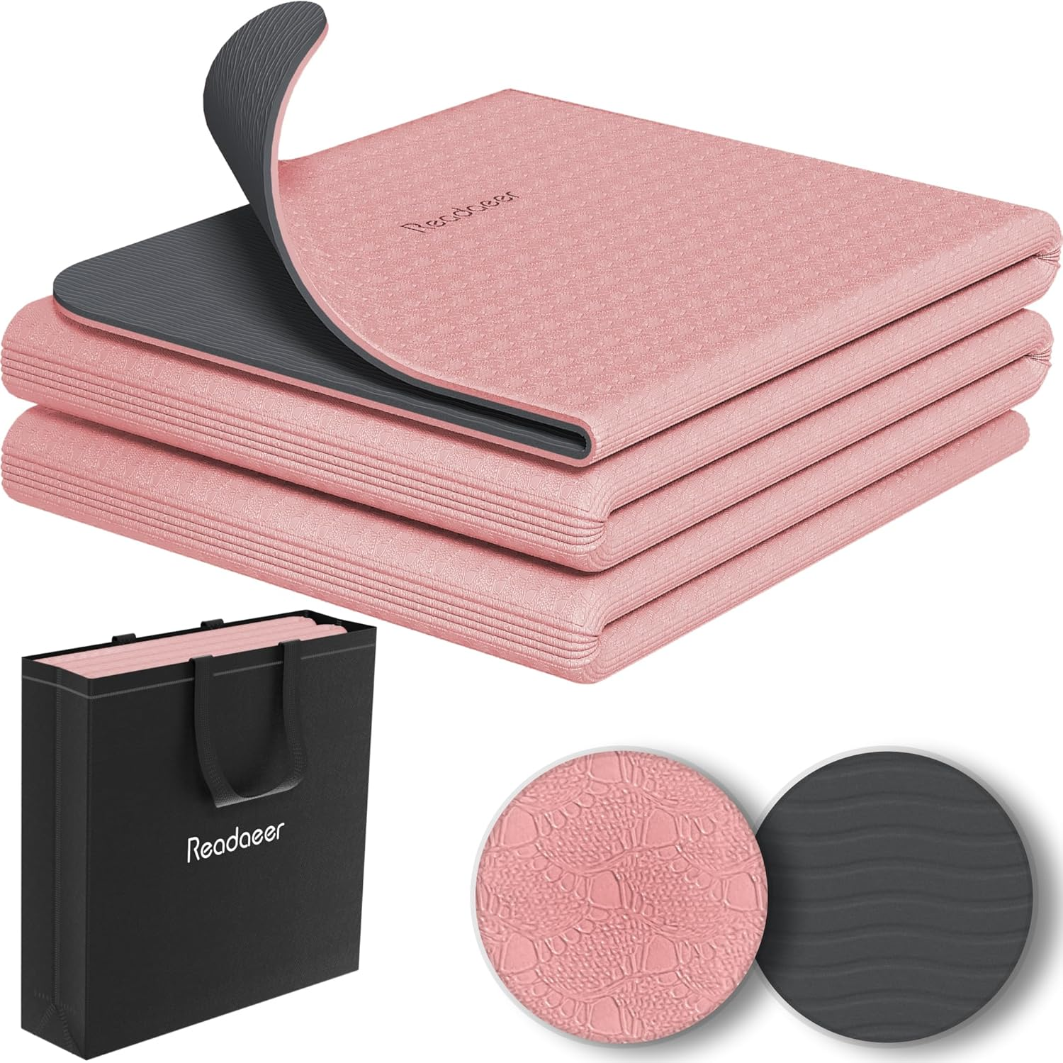 Readaeer Foldable Yoga Mat for Travel Folding Yoga Mat 6Mm Thick with Carrying Bag, Non-Slip TPE Exercise Pilates Mat for 72