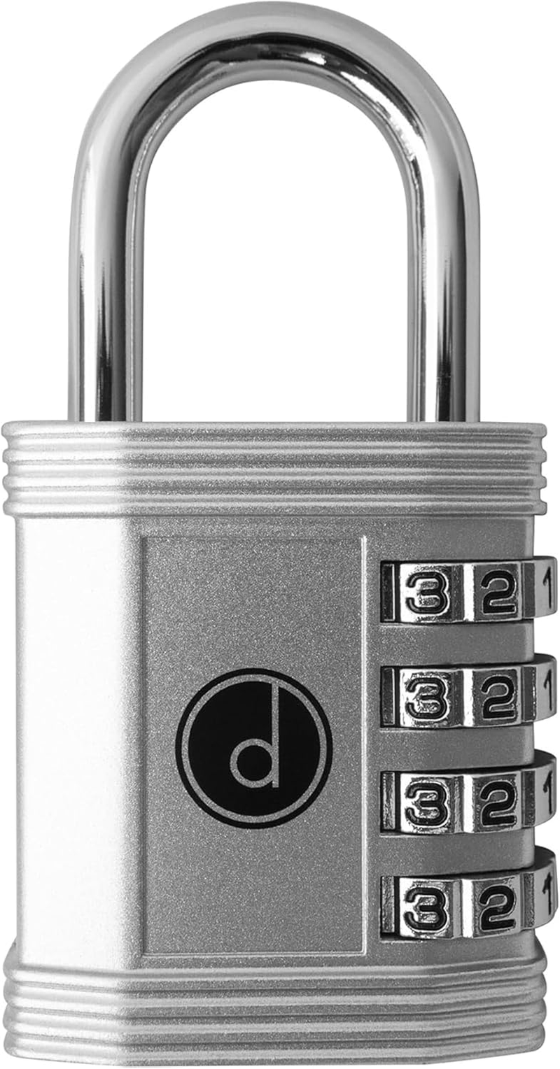 Padlock 4 Digit Combination Lock - for Gym School Locker, Outdoor Gate, Shed, Fence, and Storage - Weatherproof Metal - Keyless, Easy to Set, Resettable - Silver