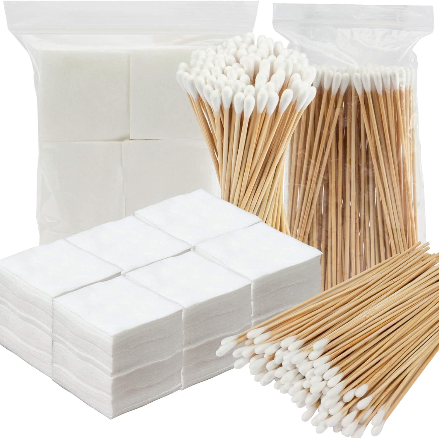 800PCS Gun Cleaning Patches - Guns Cleaner Supplies Include 6 Inch Long Cotton Swabs with Wooden Sticks and 2 Inch Square Lint Free Patches for Firearms Maintenance or Daily