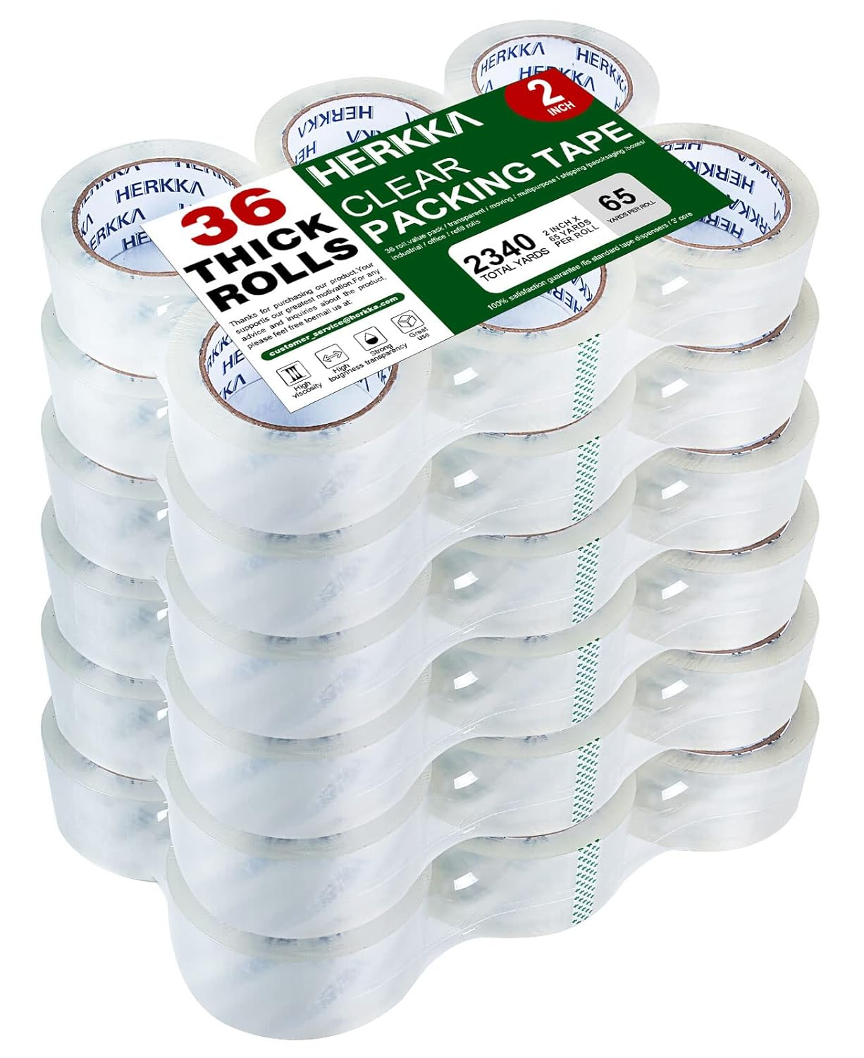 Clear Packing Tape, 36 Rolls Heavy Duty Packaging Tape for Shipping Packaging Moving Sealing, Thicker Clear Packing Tape, 2 Inches Wide, 65 Yards per Roll, 2340 Total Yards