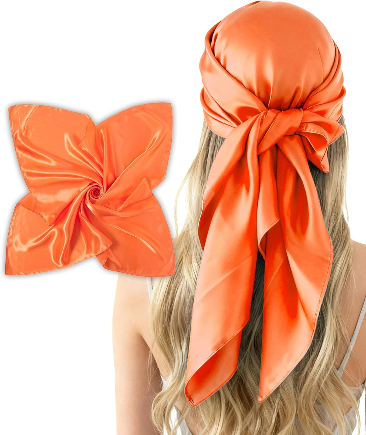 Women 35“ Large Satin Scarf Solid Color Silk Feel Square Wraps Big Hair Bandanas 90cm Headscarf Necktie