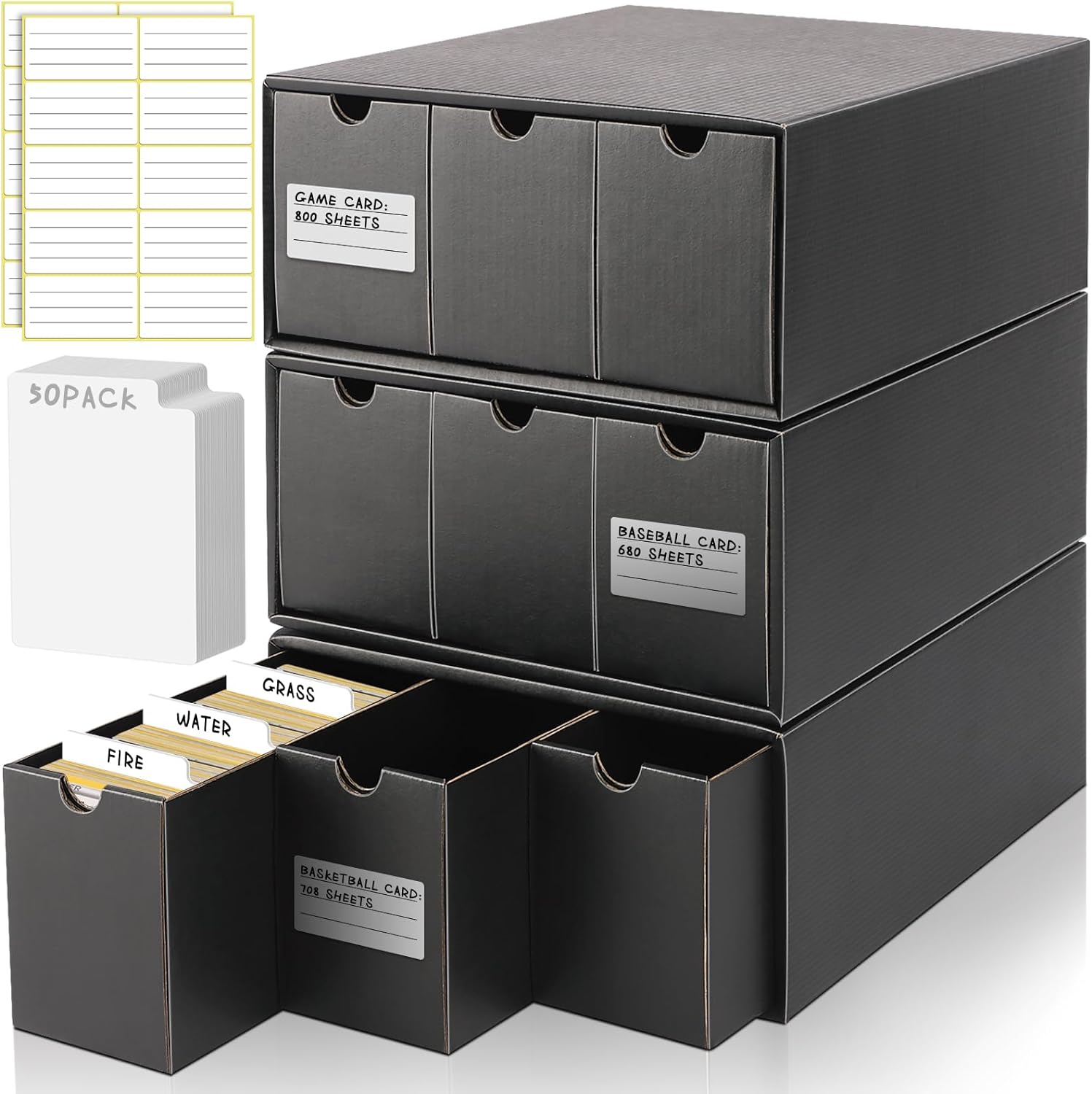 Homthy Trading Card Storage Box, Includes 12 Pack with 50 Card Dividers, Card... - Picture 9 of 14