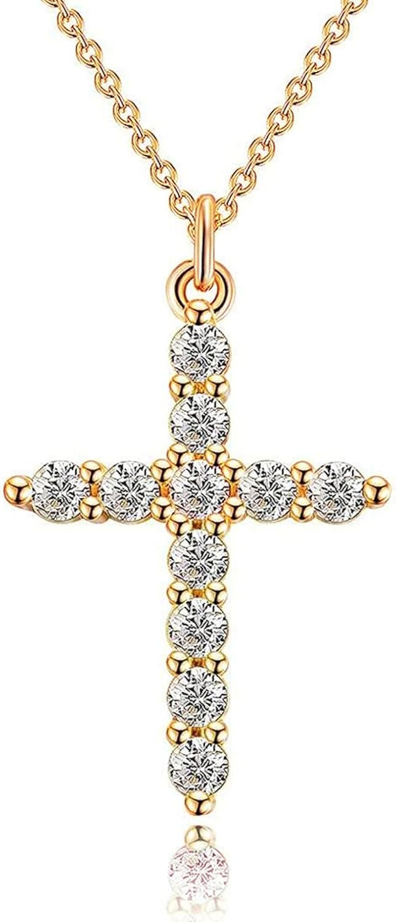 Crown Cross Necklace for Women, 14K Gold Silver Cubic Zirconia Crown Cross Necklace, Diamond Gold Silver Cross Necklaces, Dainty Cross Faith Simple Trendy Charm Jewelry Gift for Women
