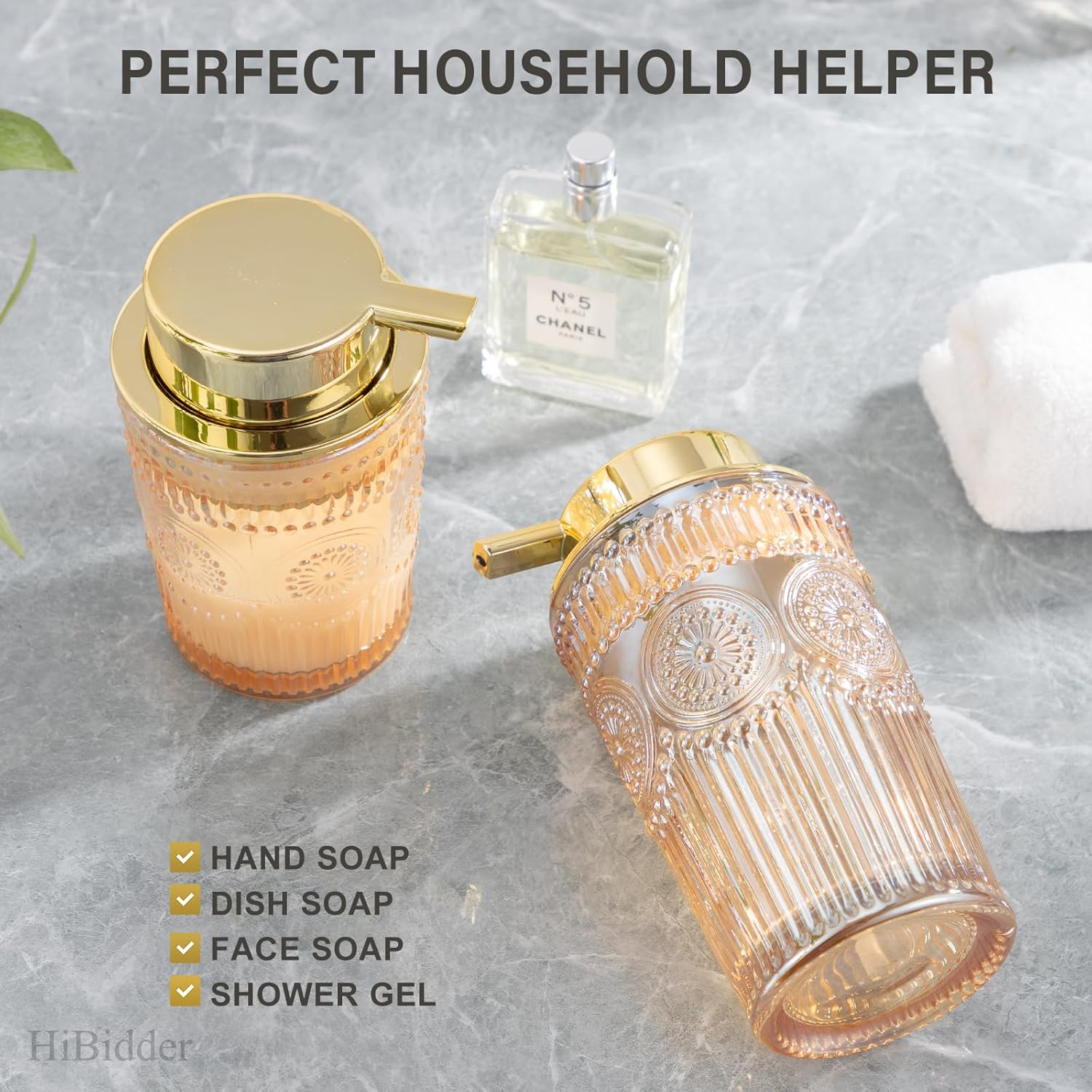 Glass Liquid Soap Dispenser with Gold Pump, Liquid Hand Soap Dispenser for Ba... - Picture 6 of 20