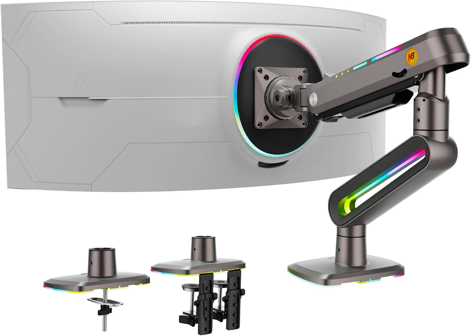 RGB Supporto per monitor per schermo piatto ultrawide curvo da 32 a 60 pollici, carico braccio monitor fino a 20 kg, VESA 75/100 mm