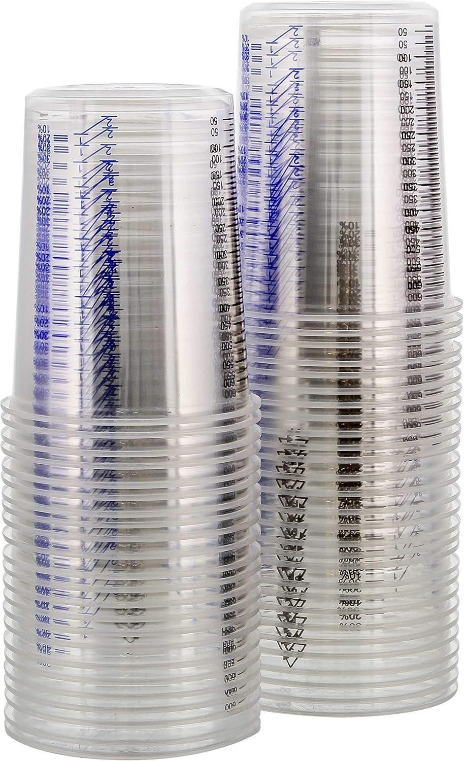 20 Ounce (600Ml) Disposable Flexible Clear Graduated Plastic Mixing Cups - Box of 50 Cups - Use for Paint, Resin, Epoxy, Art, Kitchen, Cooking, Baking - Measuring Ratios 2-1, 3-1, 4-1, ML