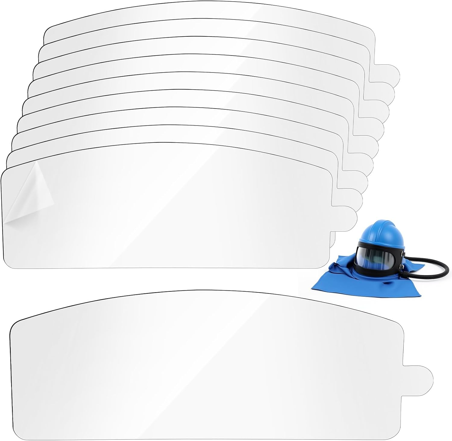 10 Pcs Sandblasting Hood Replacement Outer Lens Air Feed Sandblast Helmet Visors Clear PVC Film Protective Lens Cover Protector for Blue Sandblasting Equipped