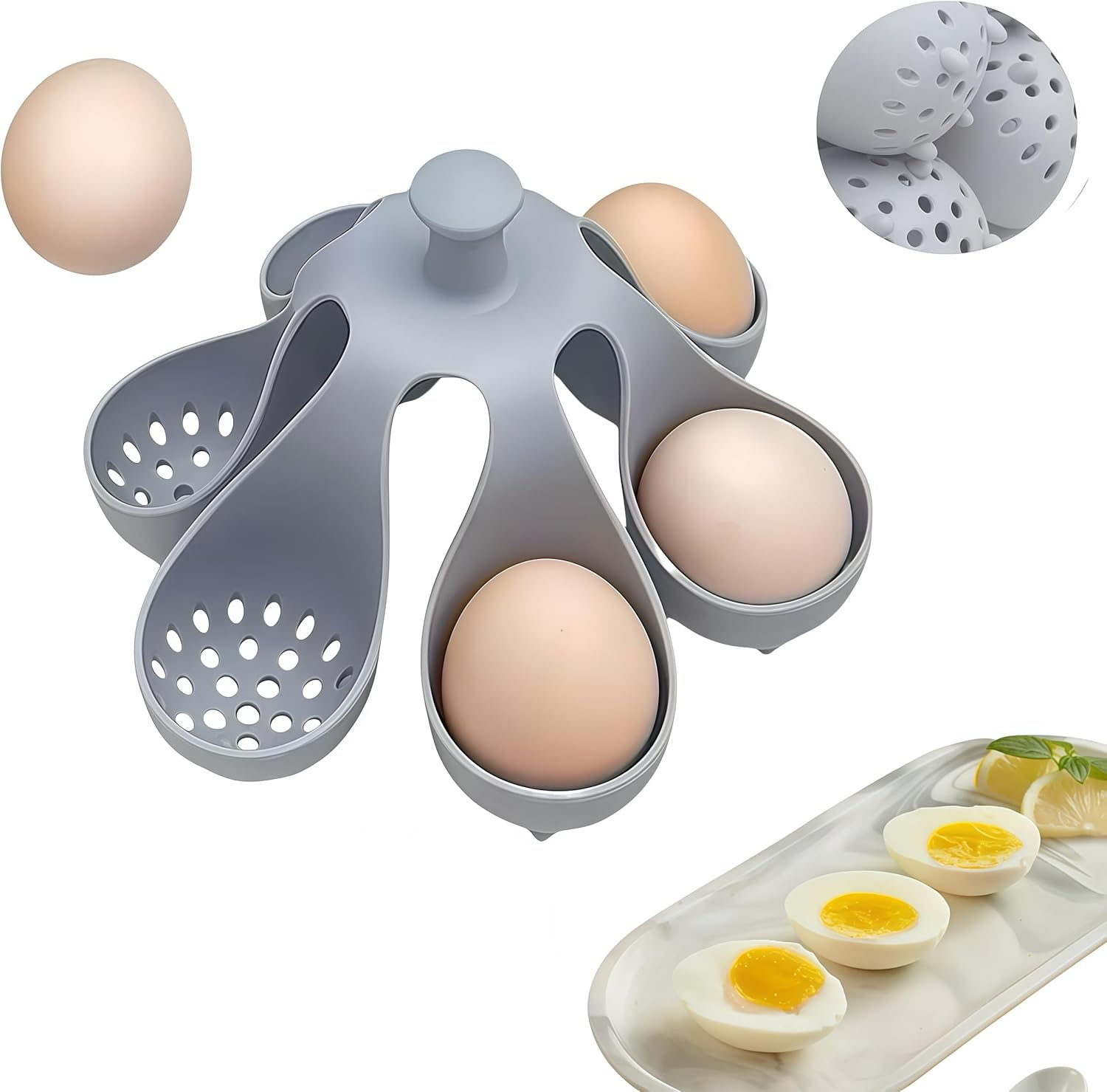 Silicone Egg Boiler Rack, Freestanding Egg Boiler,Egg Boiler Holder,Silicone Boiled Egg Cooker,Storage and Egg Rack for Making Soft or Hard Boiled Eggs,Holds 6 Eggs, for Cooking Kitchen Gadget, Gray
