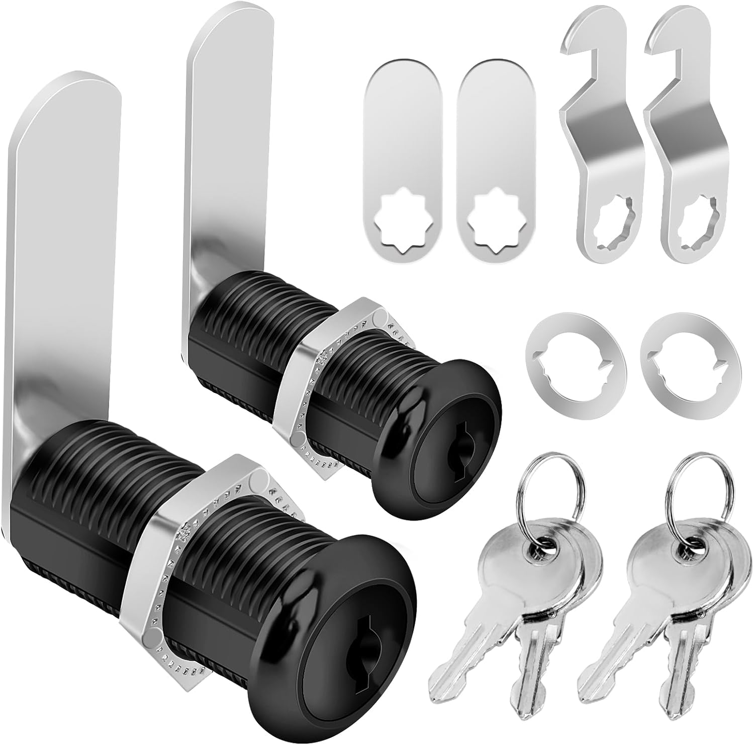 Cabinet Cam Lock Keyed Alike Black 1-1/2 Inch Cam Locks with Keys Secure Files Drawers RV Storage Locks Replacement Set, Black Finish (Black 1-1/2 Inch 2Pcs)
