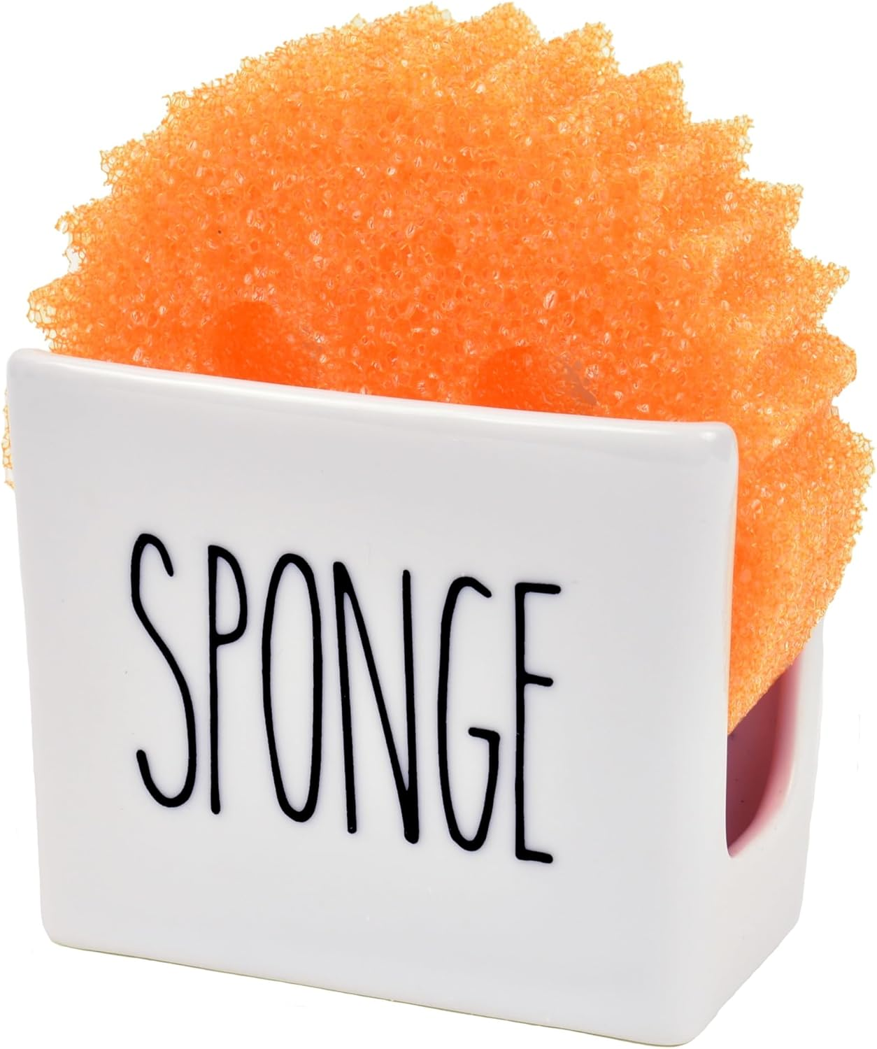Porcelain Sponge Holder for Kitchen Sink. Compact Sink Caddy Organizer - Scrub Daddy Compatible Dish Sponge Holder. Ceramic Black and White Kitchen Decor and Cute Kitchen Accessories