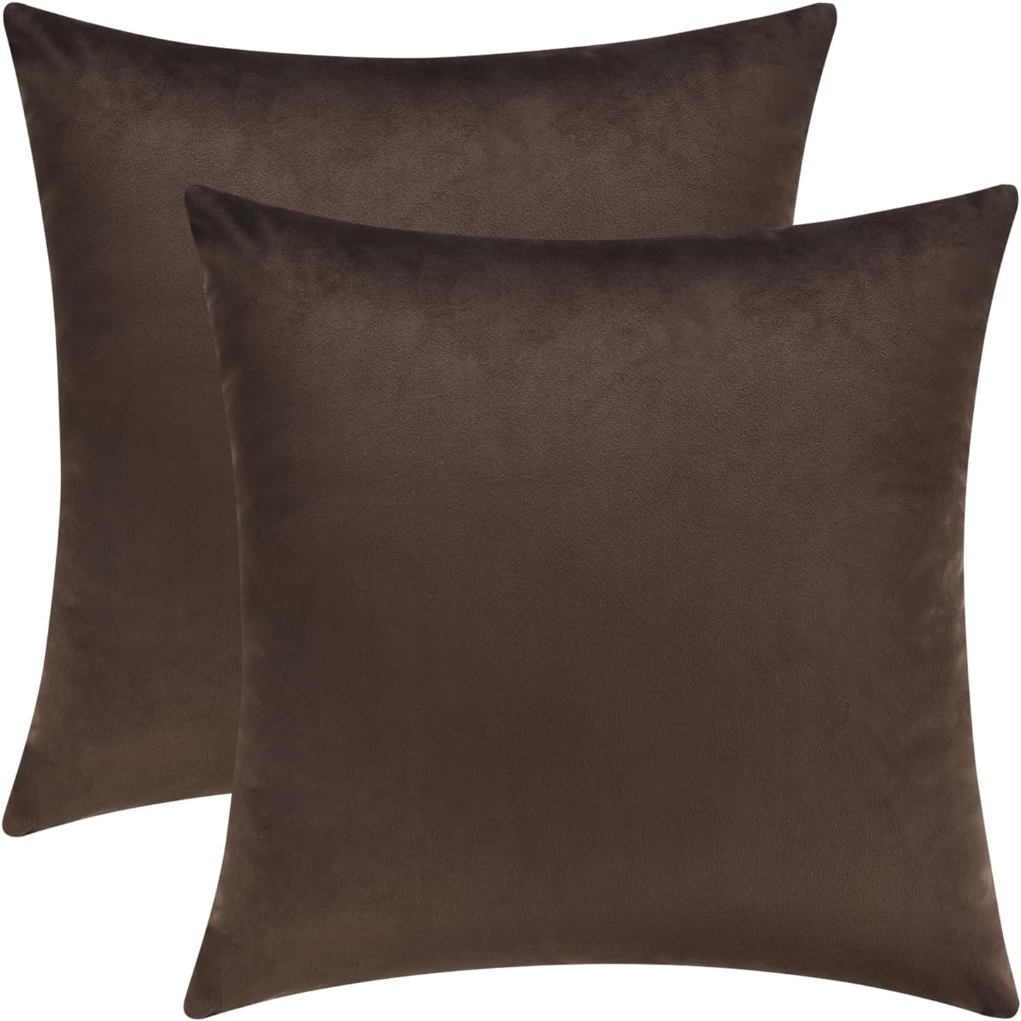 Set of 2 Cozy Velvet Square Decorative Throw Pillow Covers for Couch and Bed, Coffee Brown, 18 x 18 Inches