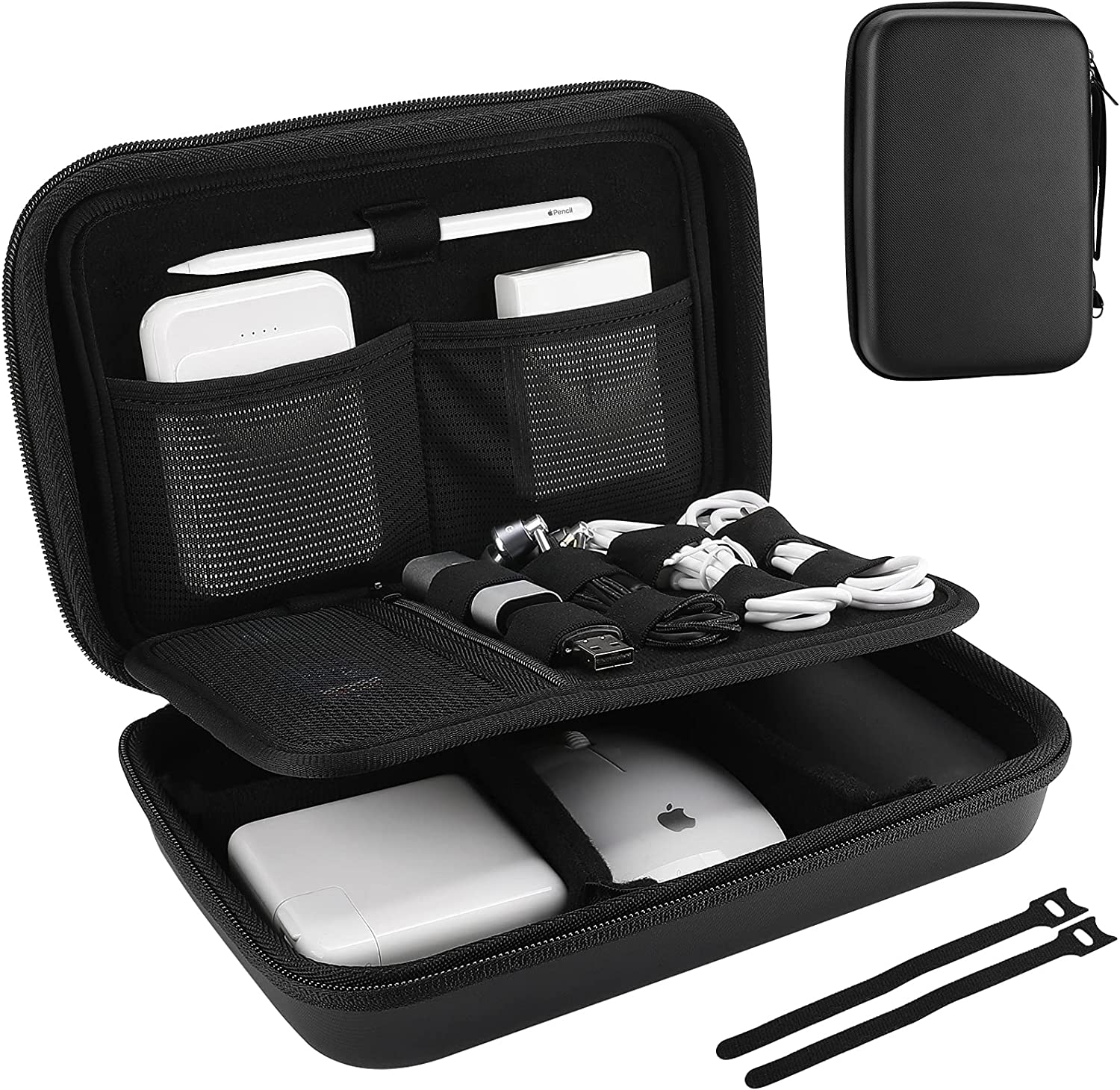 Procase Hard Travel Electronic Organizer Case for Macbook Power Adapter Chargers Cables Power Bank Apple Magic Mouse Apple Pencil USB Flash Disk SD Card Small Portable Accessories Bag -L, Black