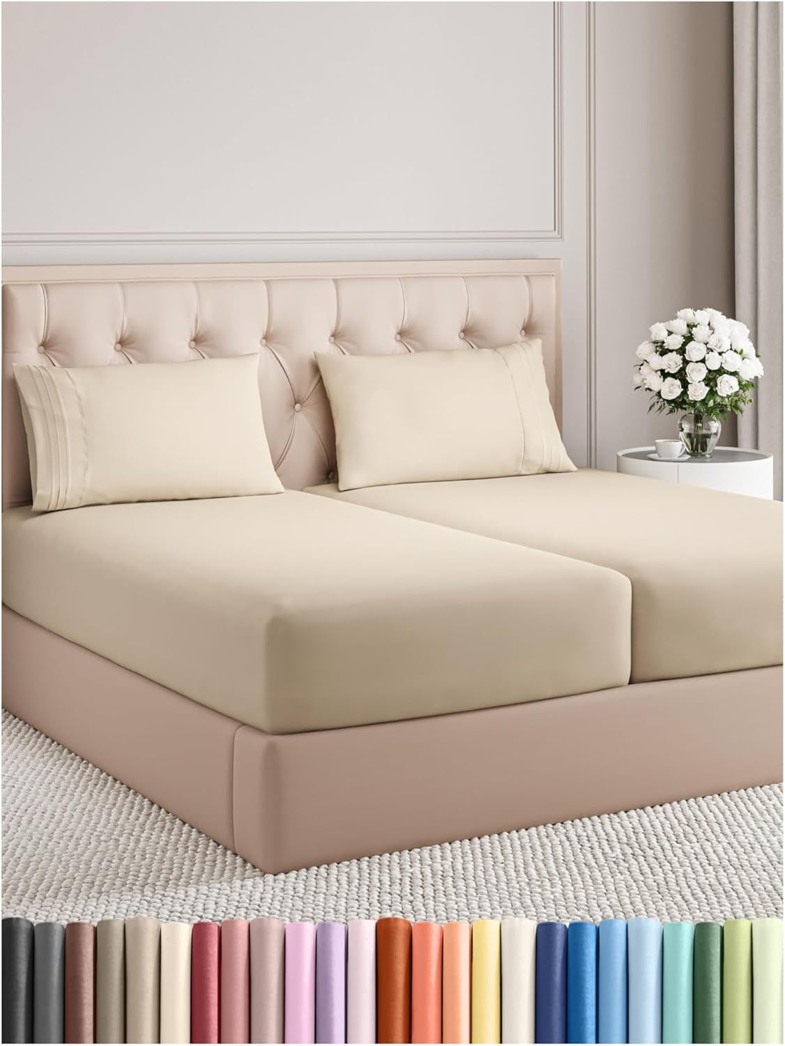 Split King Size 5 Piece Sheet Set - Comfy Breathable & Cooling Bed Sheets Set - Hotel Luxury Bedding for Women, Men, Kids & Teens - Deep Pockets, Easy-Fit, Super Soft & Wrinkle Free - Oeko-Tex - Wheat