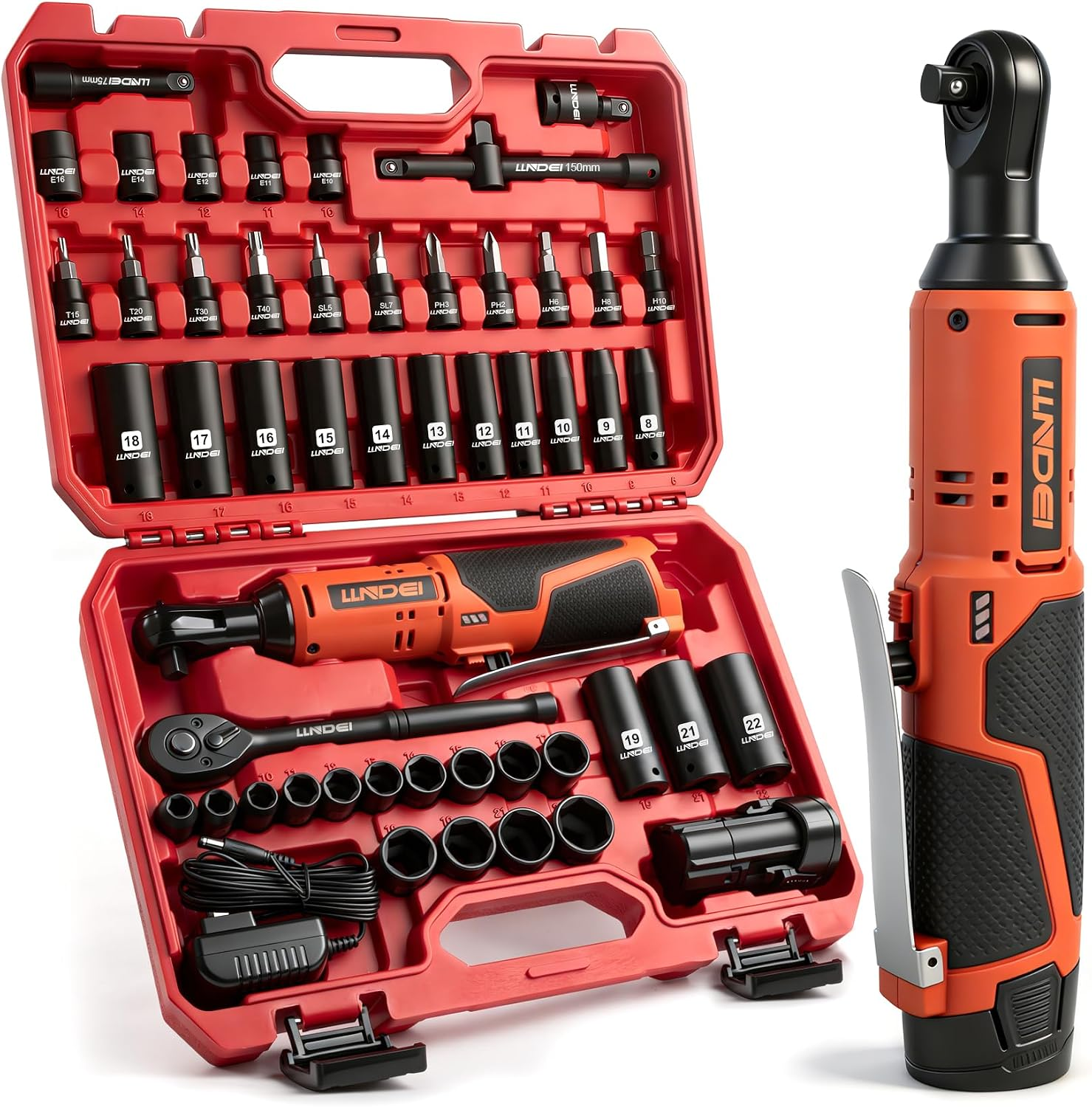 LLNDEI 3/8" Cordless Electric Ratchet Wrench Set 52Pcs
