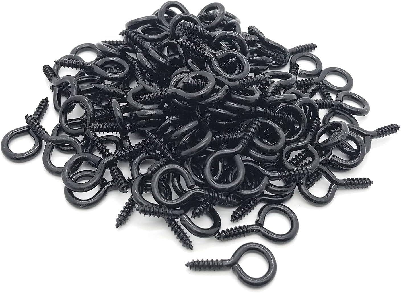Screw Eyes, 1 Inch Metal Eye Hook, Zinc Plated Self Tapping Screw Hooks Ring, Eyelet Screws Black 120 Pcs