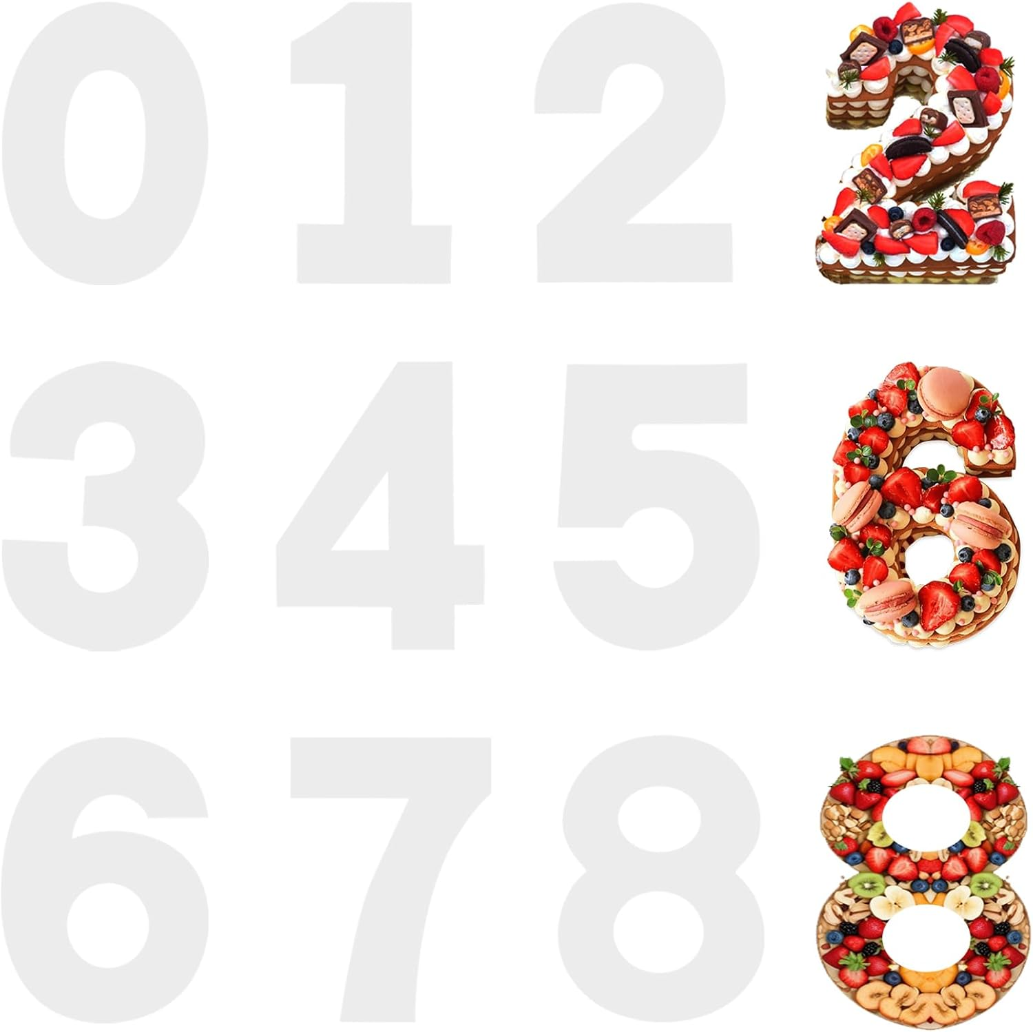 8 Inch Large Number Cake Molds - 9 Piece Numerical Painting Stencils, Baking Forms Moulds & Cake Cutting Tools