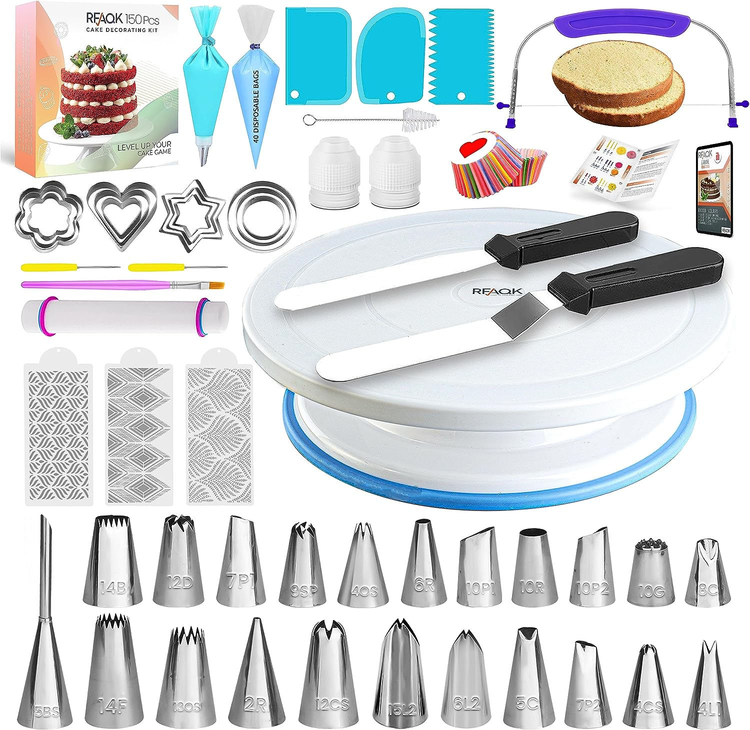RFAQK 200 PCs Cake Decorating Supplies Kit for Beginners -1 Cake Turntable St... - Picture 10 of 14