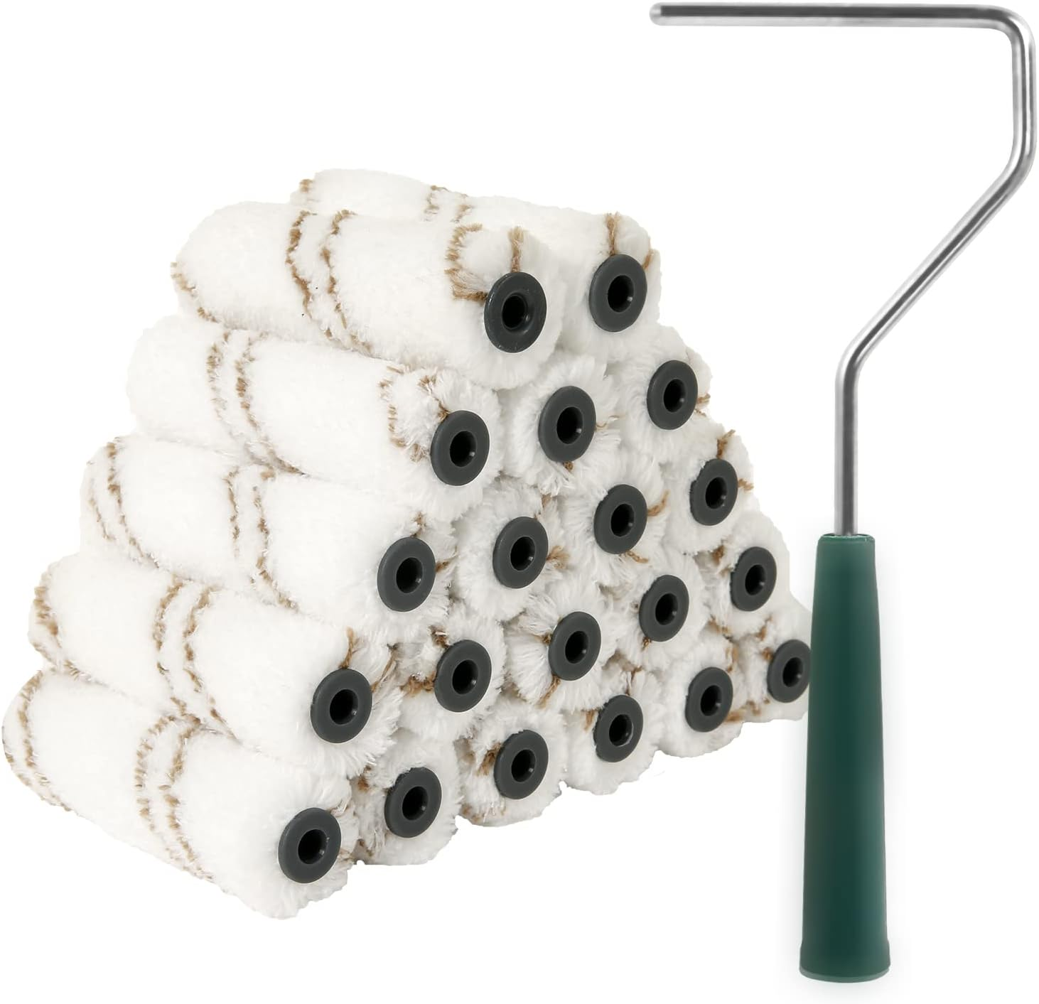 Mister Rui Microfiber Paint Roller Covers, 4 Inch Microfiber Roller Covers with Roller Frame, Pack of 20 (1/3-Inch Nap), Mini Rollers for Painting, Small Roller Cover Use with All Paints and Stains