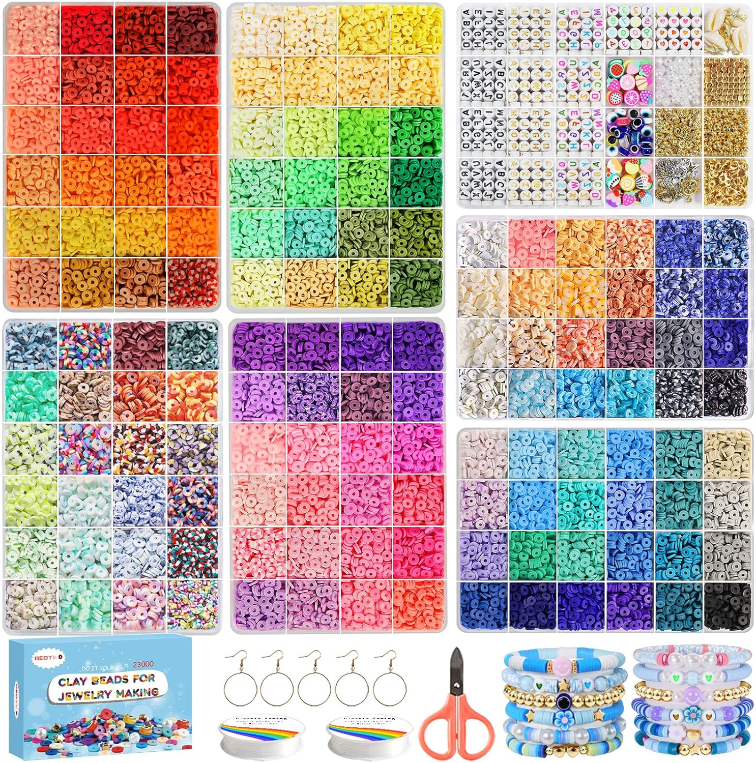 23000 Pcs Clay Beads Bracelet Making Kit, 144 Colors 7 Boxes Friendship Preppy Flat Polymer Heishi Beads Jewelry Kits with Charms, Gifts for Teen Girls Crafts for Girls Ages 6-12