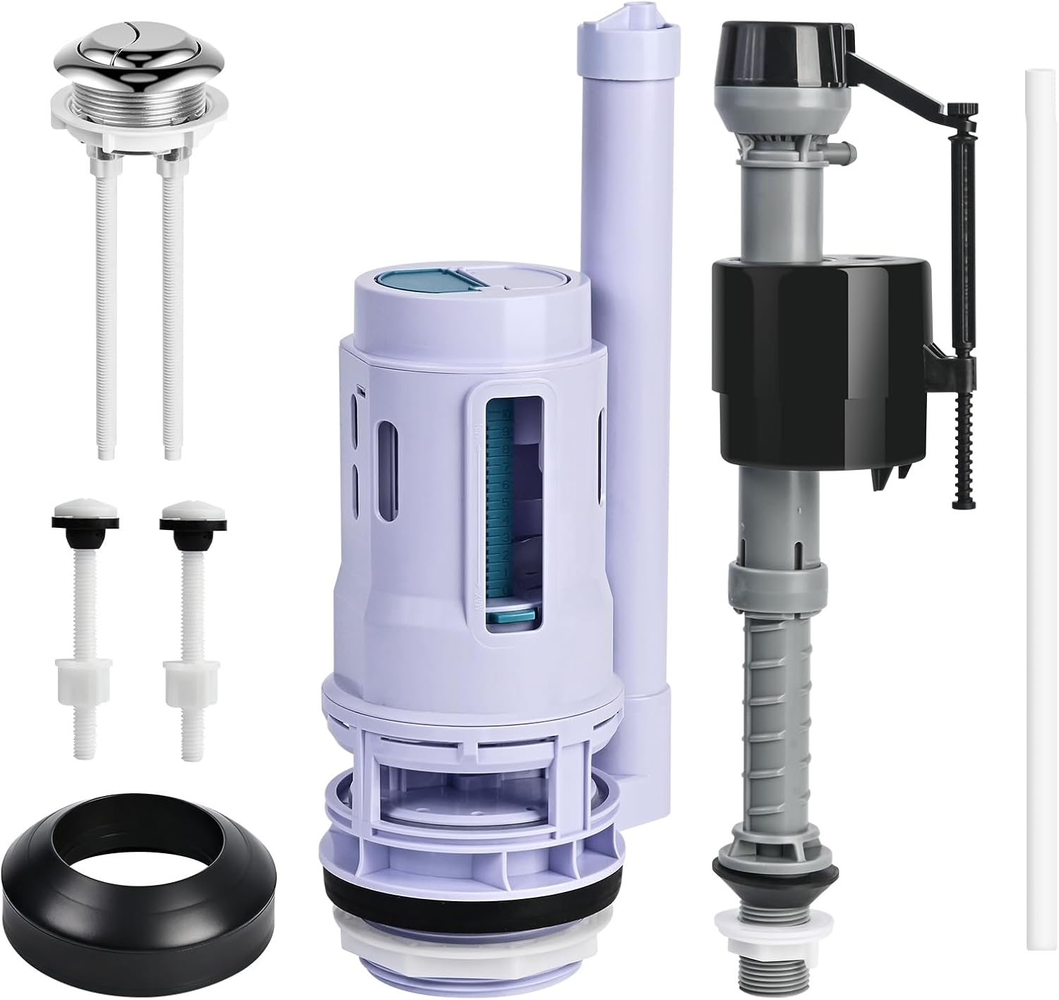 3-Inch Dual Flush Valve & Fill Valve Replacement Kit for 2-Piece Toilets, Complete Toilet Repair Kit inside Tank with Push Button, Gasket & Bolts, Compatible with Glacier Bay, Toto & American Standard