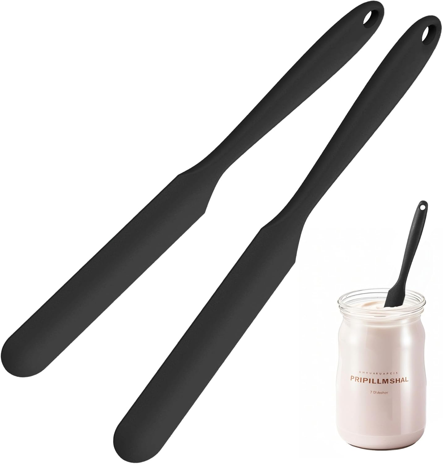 2Pcs Silicone Jar Spatula,9 Inch Jam Spreader for Peanut Butter,Heat-Resistant Food-Grade Jar Blender,Kitchen Spatula for Scraping Icing Bread Cream, Jam (Black)