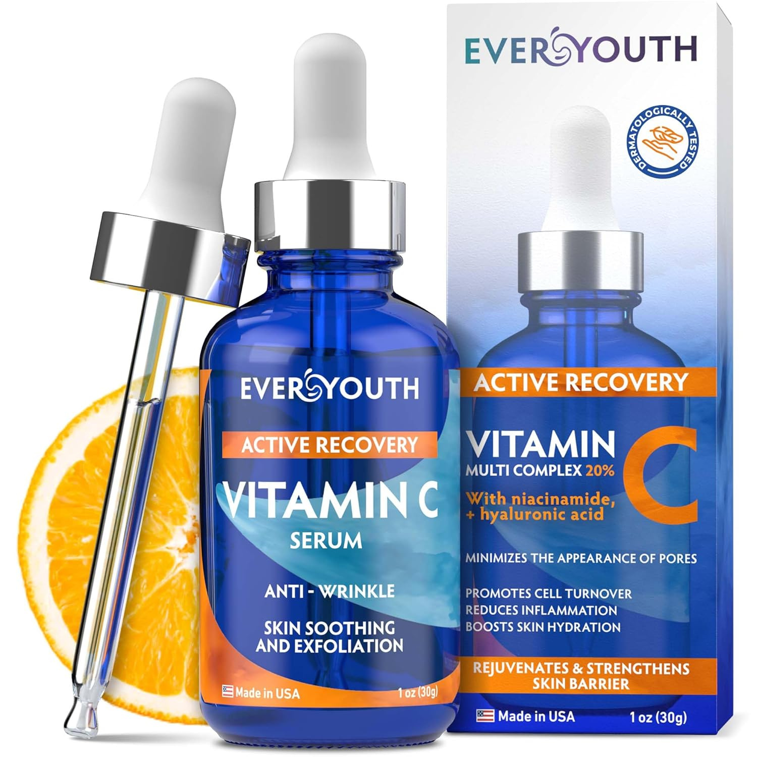 Vitamin C Serum for Face with Hyaluronic Acid, Niacinamide, Vitamin E, Collagen Peptides - Skin Brightening Solution for Wrinkles, Dark Spots, Fine Lines - anti Aging Stem Cell Serum for Face - 1 Oz