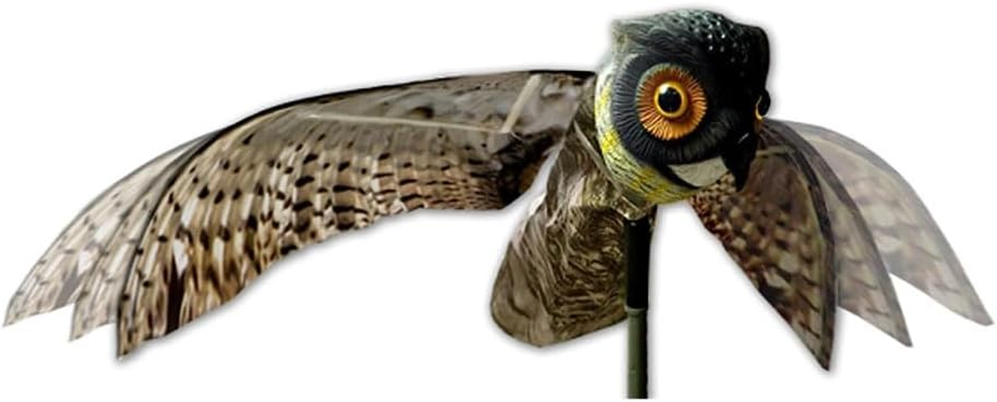 Prowler Owl, Lifelike Owl Decoy with Glassy Eyes and Moving Wings, Easy to Install, Perfect for Pigeon, Hawk, and More, Covers up to 6,000 Sq. Ft., Black, Small