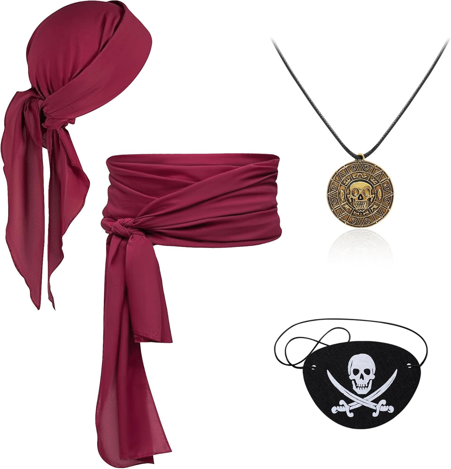 4-Pc Pirate Costume Set – Belt, Bandana, Hat & Eye Patch