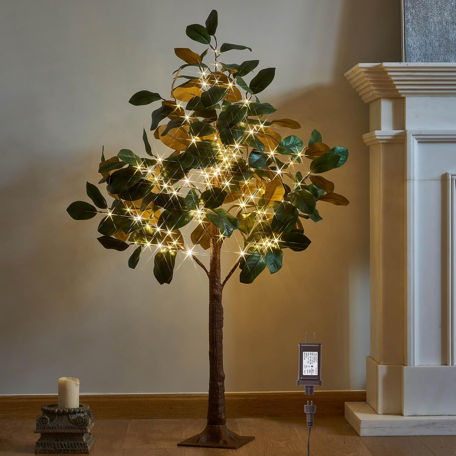 Lighted Magnolia Tree 4FT 165 LED Fairy Lights, Artificial Greenery Tree with Lights for Indoor Outdoor Room Wedding Spring Decoration