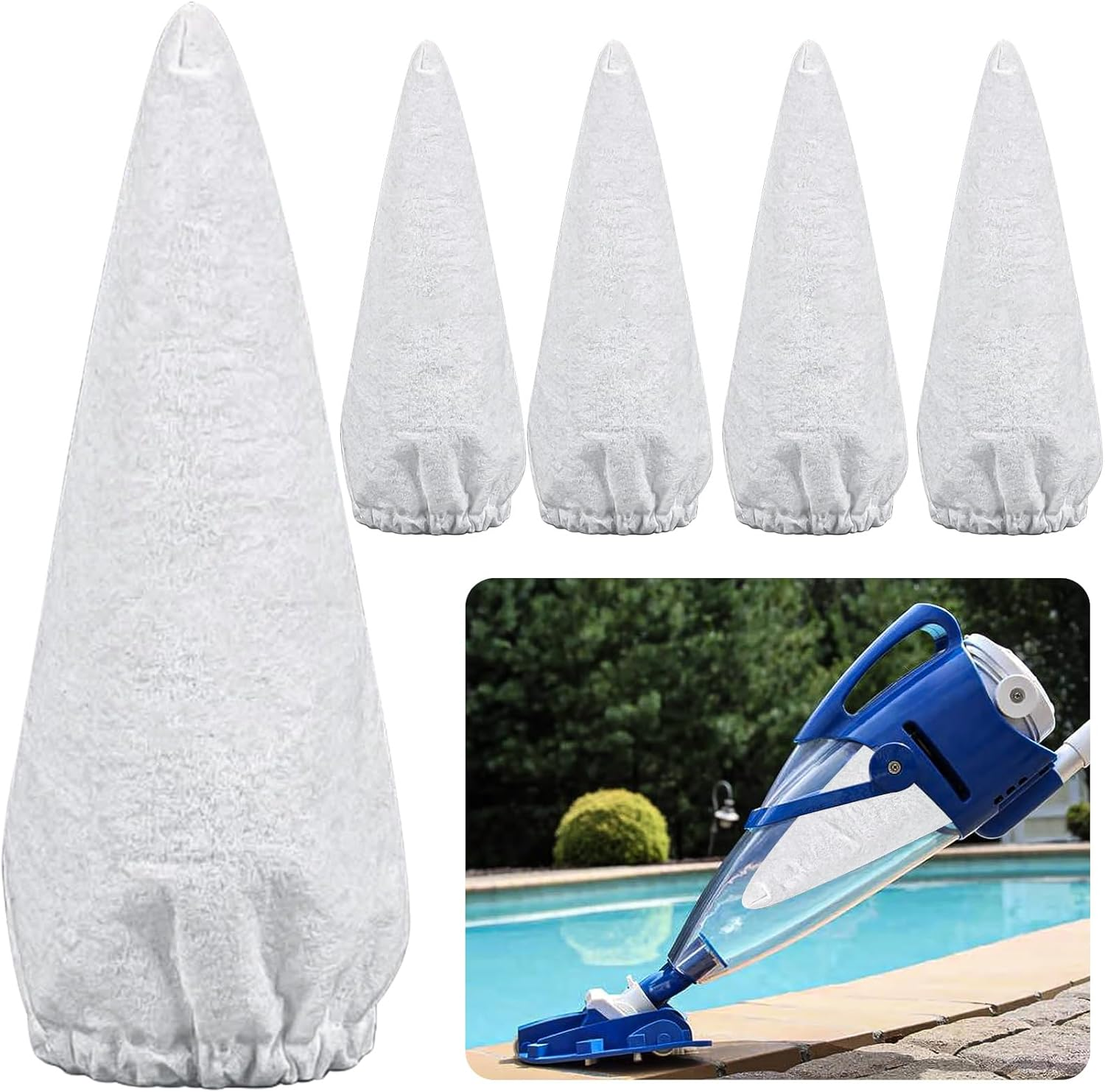5 PCS Filter Bag - Pool Vacuum Replacement Filters Cotton Pool Skimmer Socks 