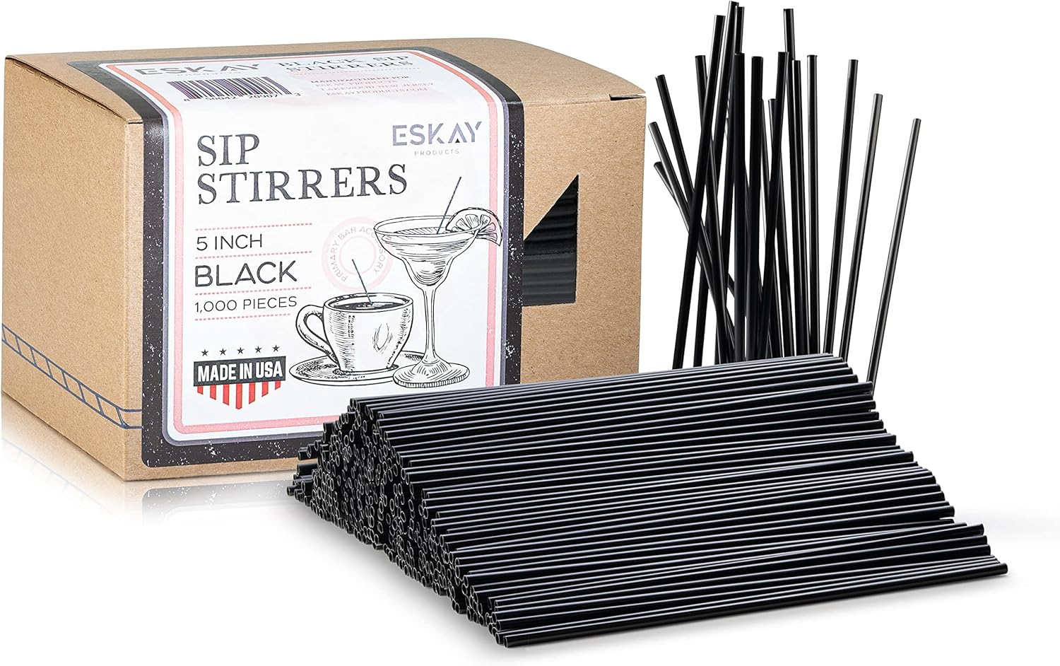 1000 Plastic Coffee Stirrers, 5-Inch Cocktail Straws and Stir Sticks for Coffee Bar and Restaurants, Made in USA (Black)