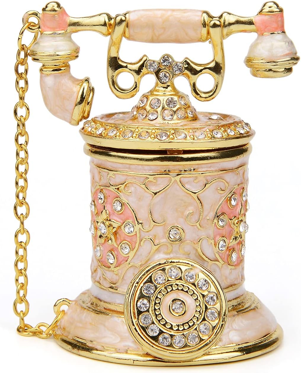 Vintage Telephone Trinket Box Hinged Enamel Hand Painted Jewelry