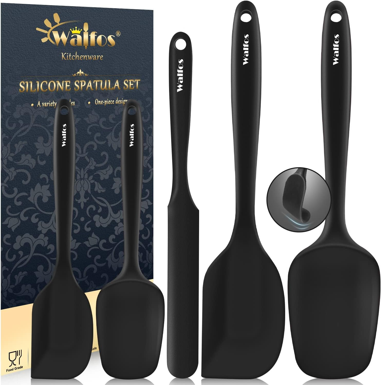 Silicone Spatula Set of 5 - (600°F) High Heat Resistant Kitchen Scraper Spatulas, One-Pieces Seamless Design, Perfect for Cooking Mixing & Baking - BPA Free and Dishwasher Safe,black