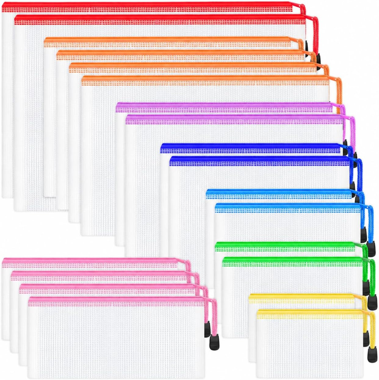 Smarpau 20pcs Mesh Zipper Pouch Bags,8 Sizes 8 Colors Plastic Pencil Pouch
