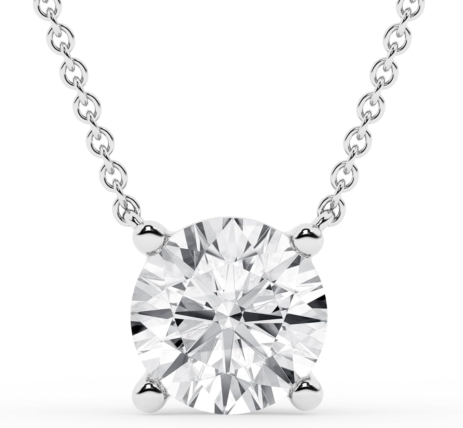 Lab Grown Diamond Pendant Necklace in Sterling Silver, Solitaire 1/2 to 2 Carat, round Cut, Prong Set, G Color, SI Clarity, 18