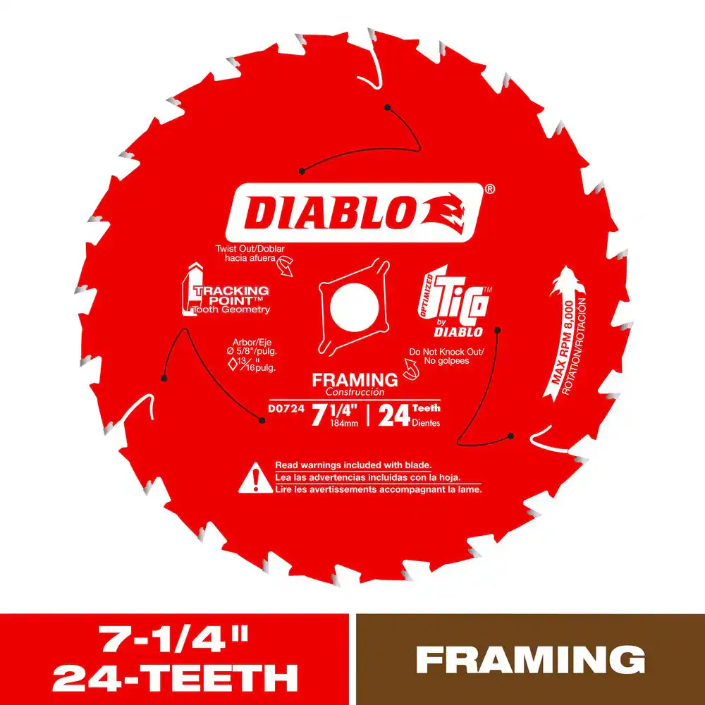7-1/4In. X 24-Teeth Tracking Point Framing Saw Blade for Wood
