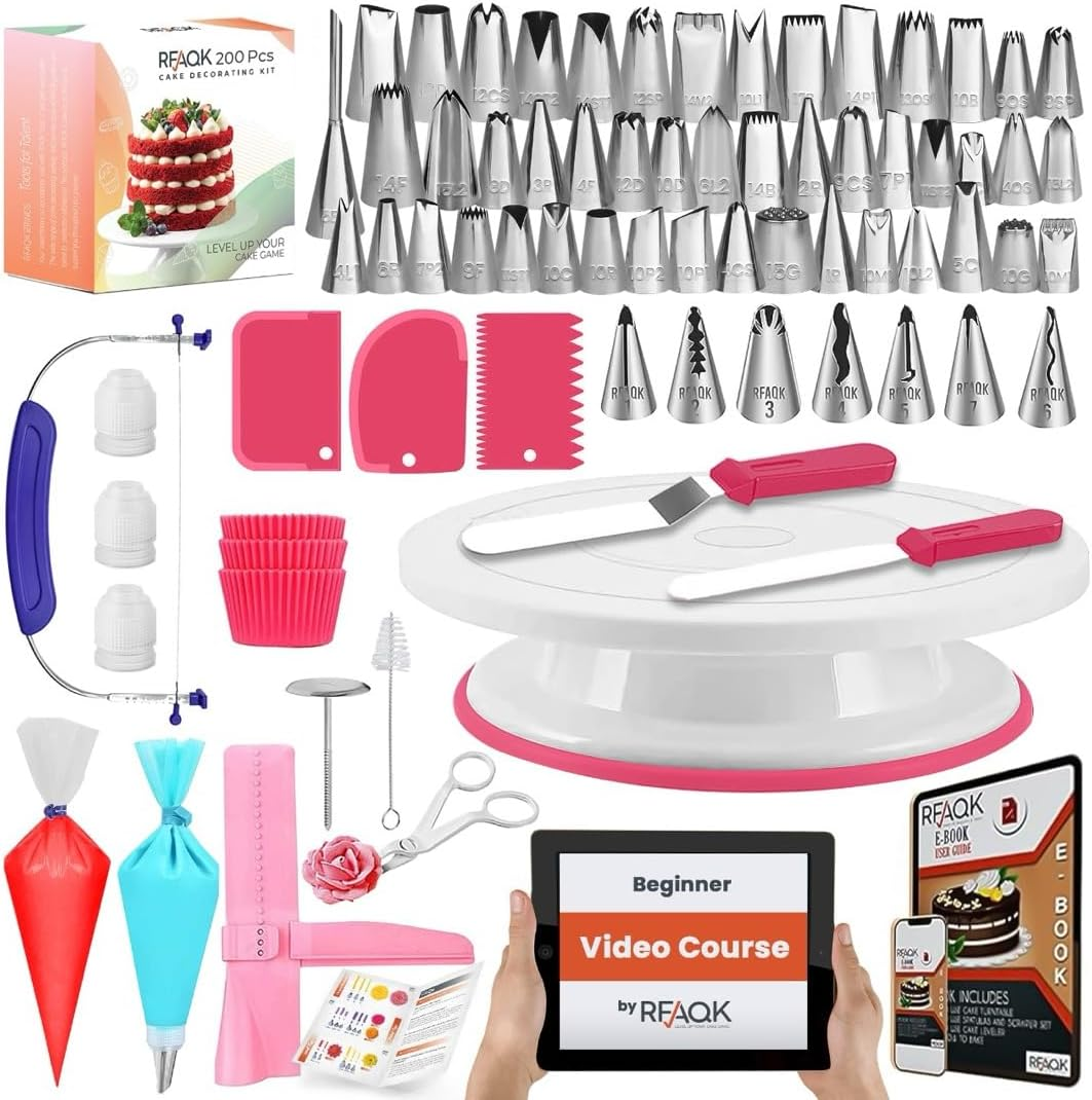 RFAQK 200 PCs Cake Decorating Supplies Kit for Beginners -1 Cake Turntable St... - Picture 2 of 14